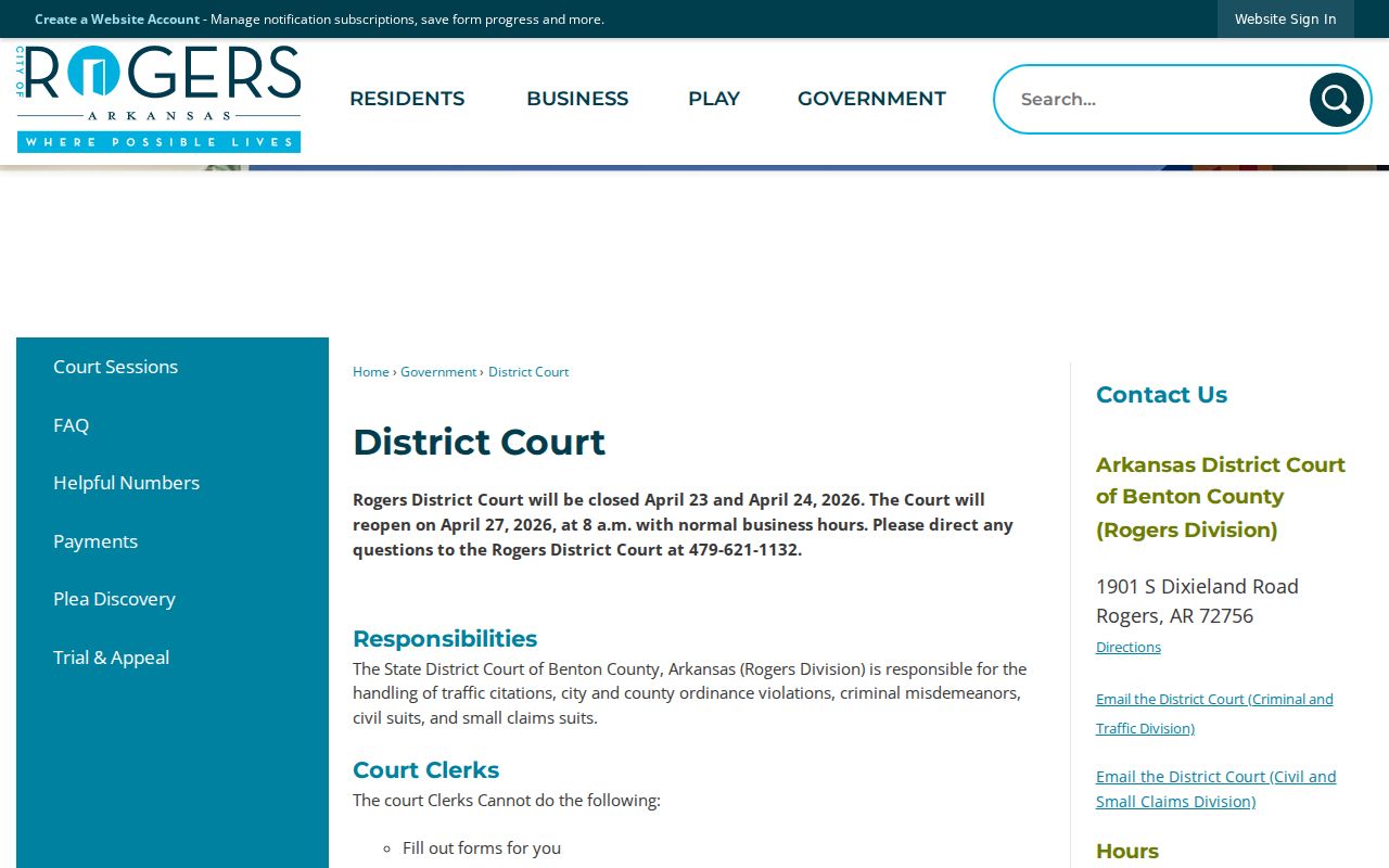 Rogers people search Rogers District Court record contact page