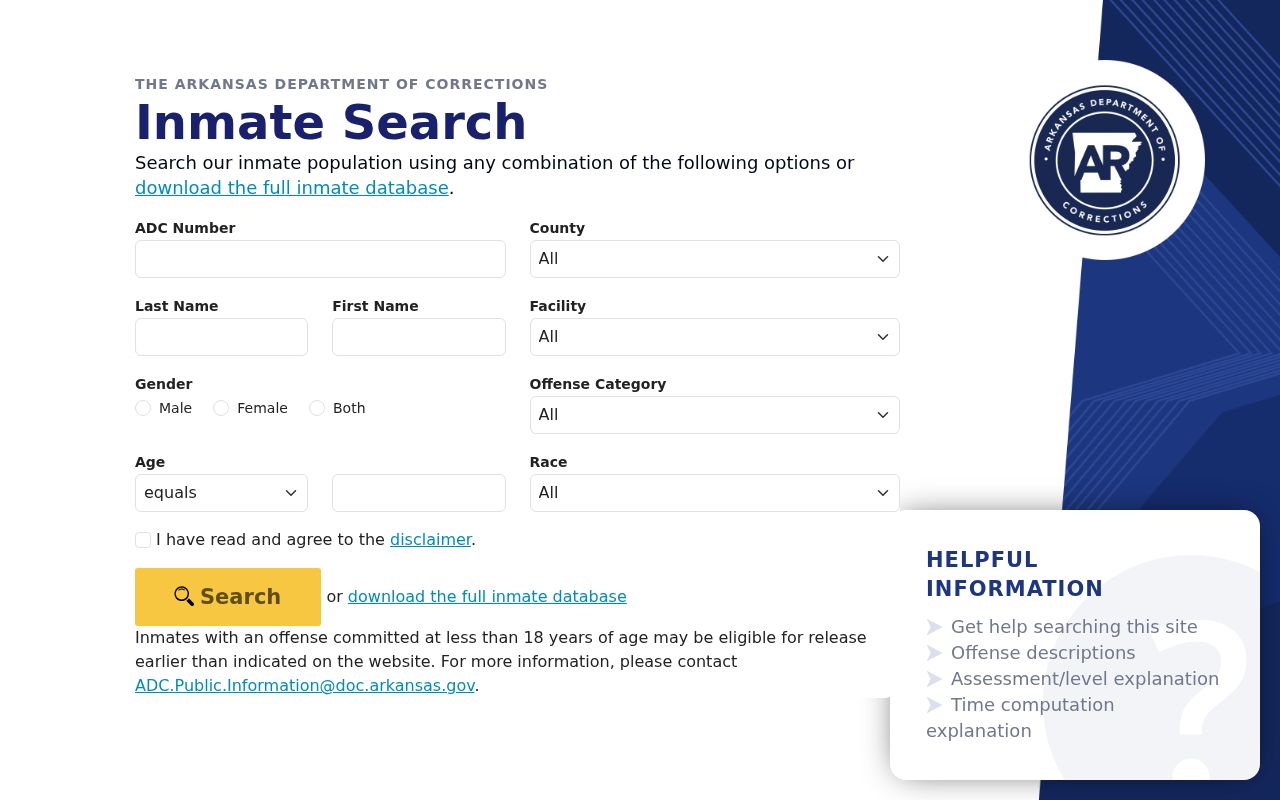 Rogers public records Arkansas DOC inmate search