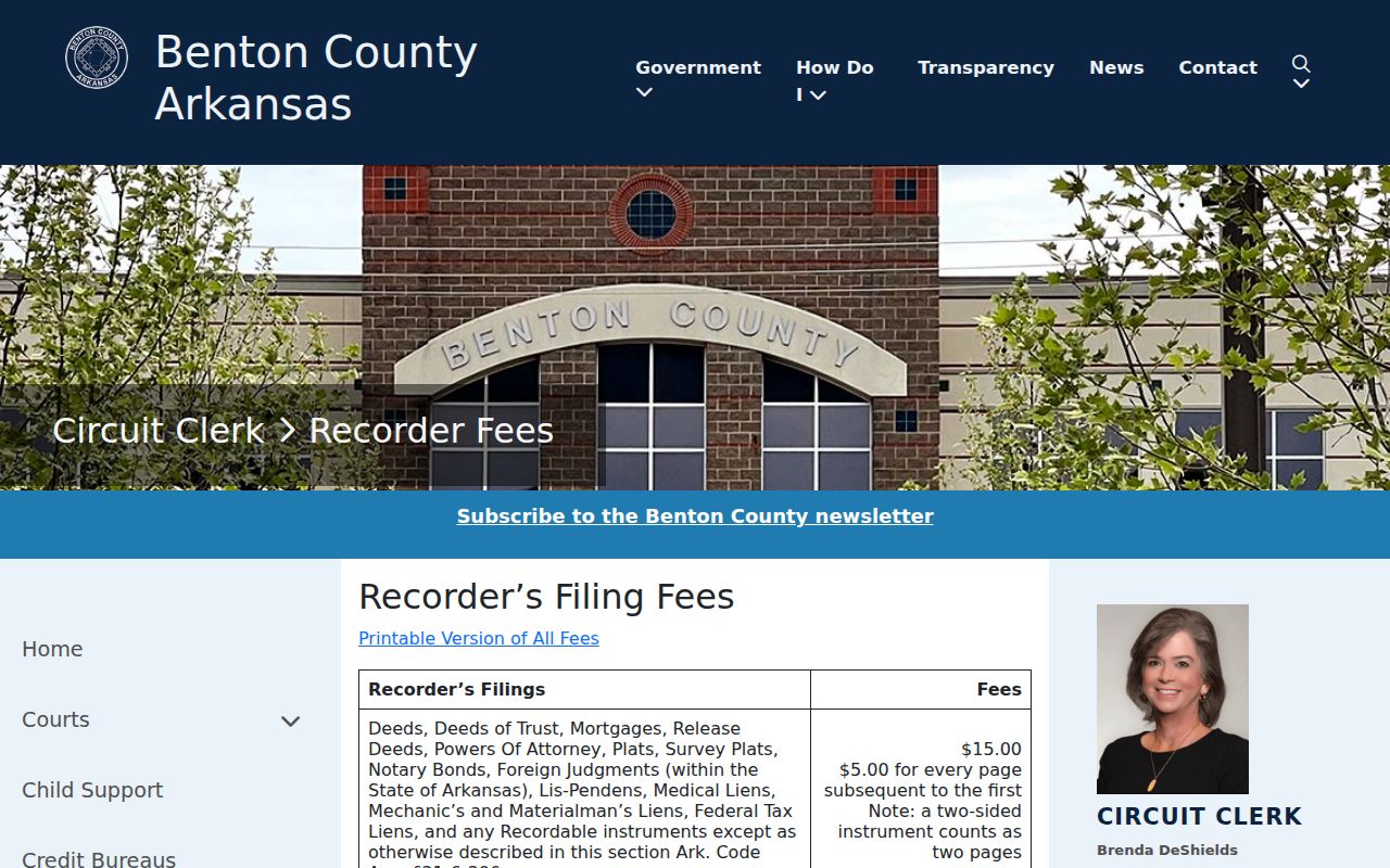 Rogers public records Benton County recorder fee schedule