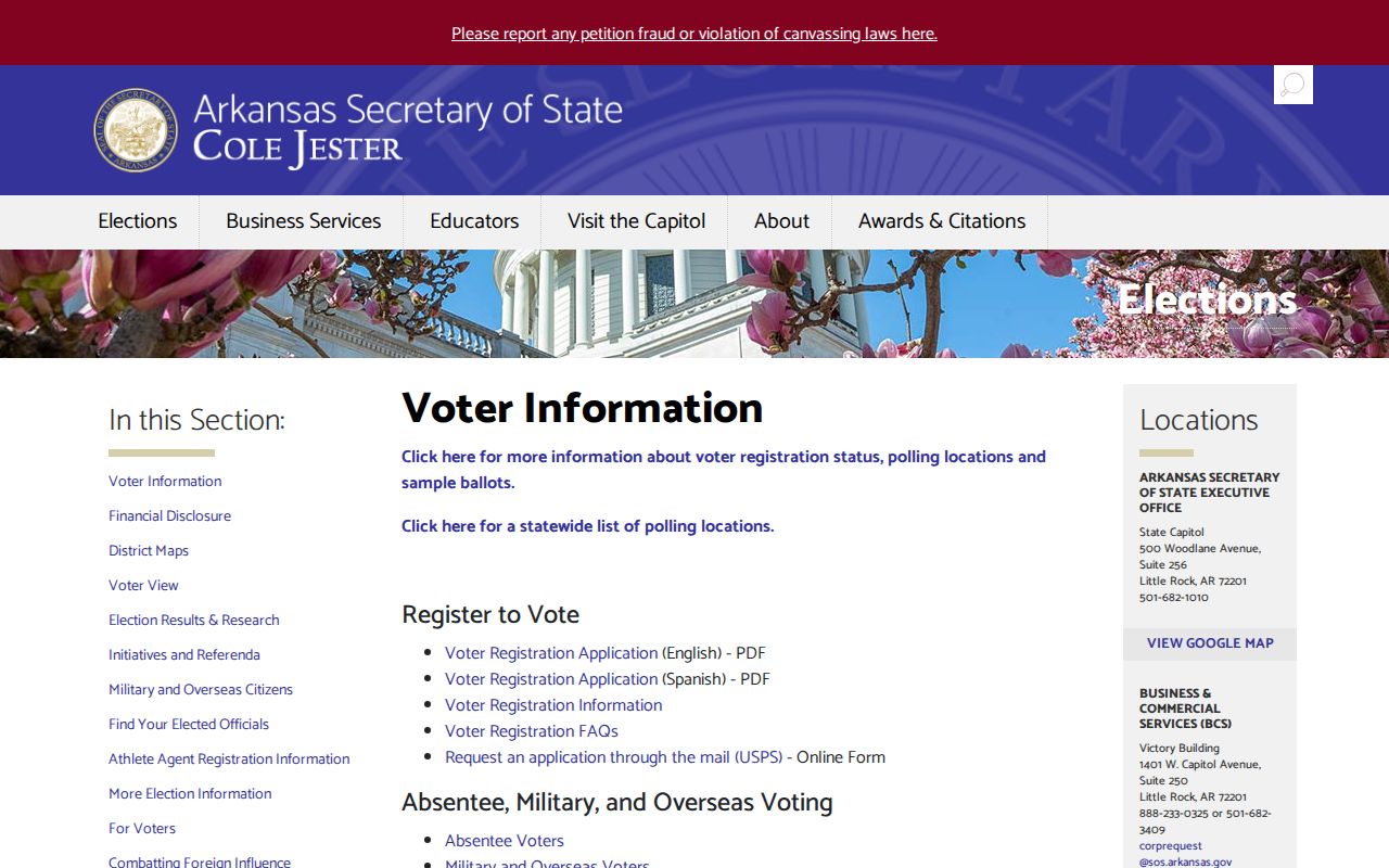 Rogers voter registration records on the Arkansas Secretary of State voter information page